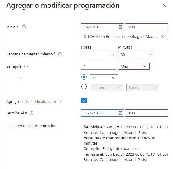 Programacion actualizaciones AzureUpdateManager